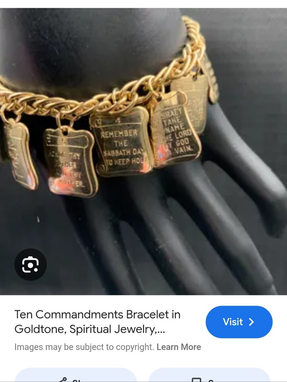 Unbranded Ten Commandments Bible Charm Bracelet Womens 7 Gold Tone Religious